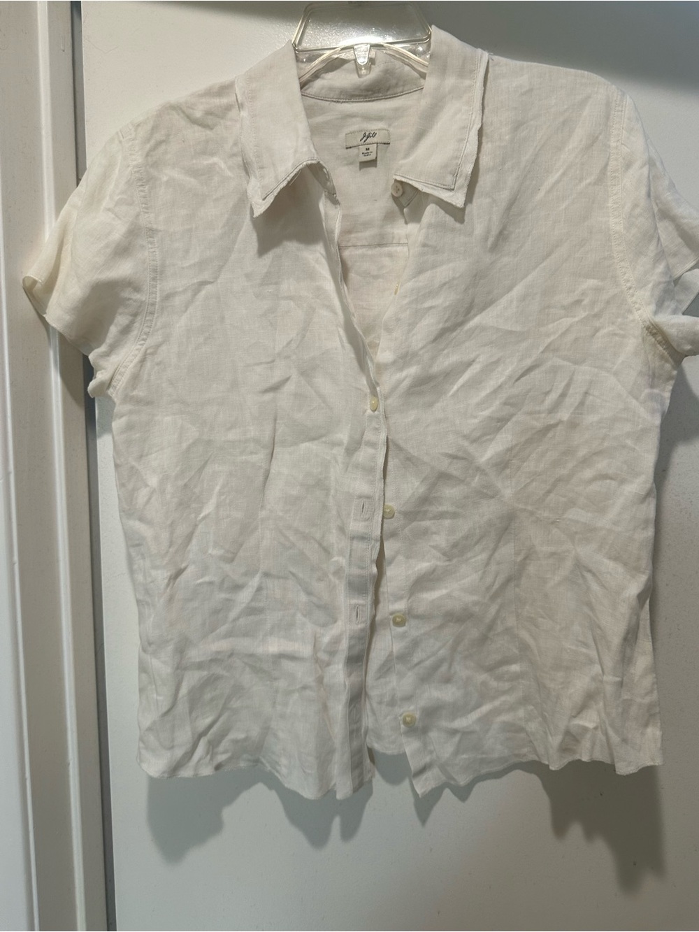 J. Jill White Linen Short-Sleeve Button-Front Shirt Size Medium